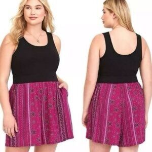 Torrid Black & Pink Southwestern Aztec Western Boho Print Romper Plus Size 1X